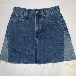 Madewell Skirt Women's Size 23 Blue Jean Rigid Denim A Line Raw Hem‎ Mini